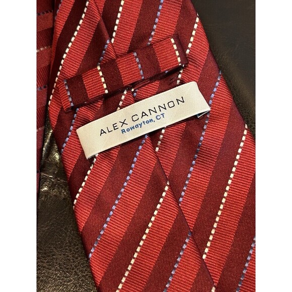 ALEX CANNON Red Striped Neck Tie Men’s Silk Necktie Casual Simple Dress Handmade - Picture 4 of 6